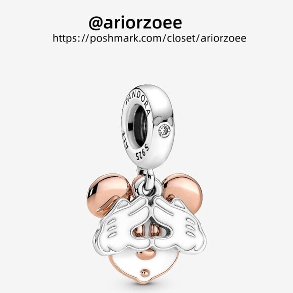 Pandora Disney Mickey Mouse Double Dangle Charm|Pendant|Two-tone - Picture 1 of 2